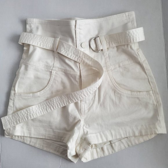 H&M High Fold over Waist Belted Shorts, White, 6 - Picture 2 of 8